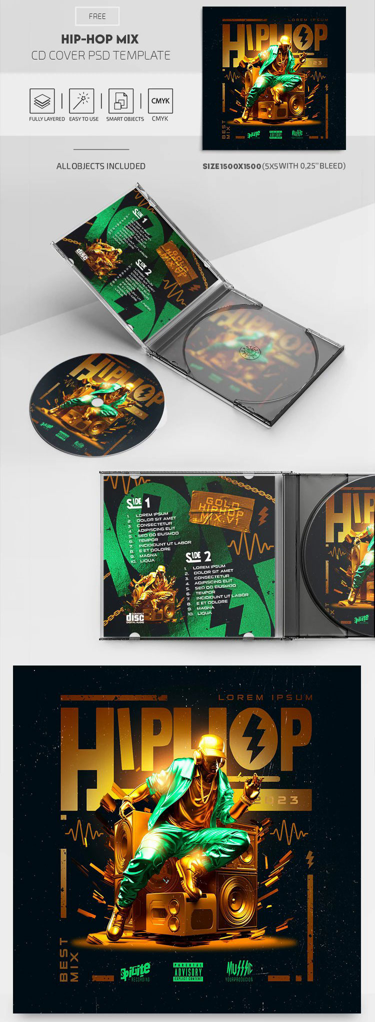 EyeCatching Gold Hip Hop Album CD Cover Template Free Download