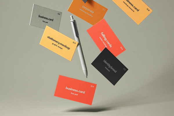 Front Sight of Falling Business Cards Mockup FREE PSD