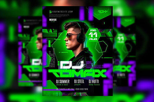 Green and Purple DJ Guest Flyer Template FREE PSD