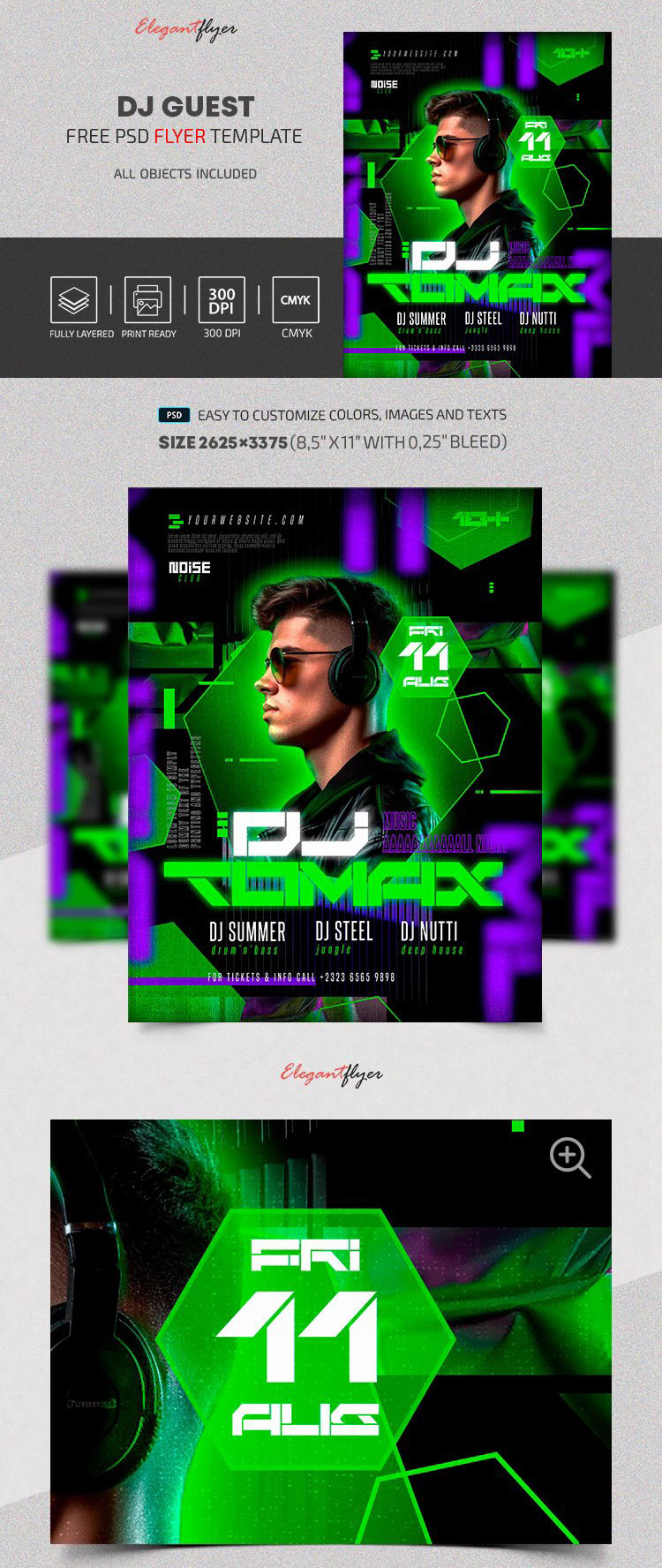 Green and Purple DJ Guest Flyer Template Free Download | Resource Boy