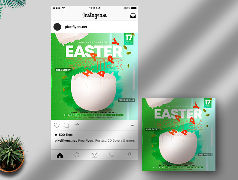 Green Refreshing Easter Egg Hunt Flyer / Instagram Banner Template FREE PSD