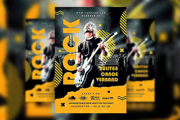 Modern Yellow Black Rock Concert Flyer Template FREE PSD