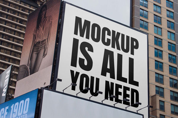 Perspective Shot of Big Square Billboard Mockup FREE PSD