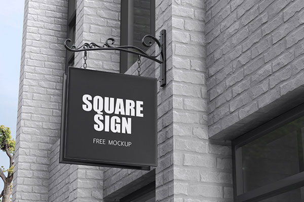 Perspective Show of Square Hanging Store Sign Mockup FREE PSD