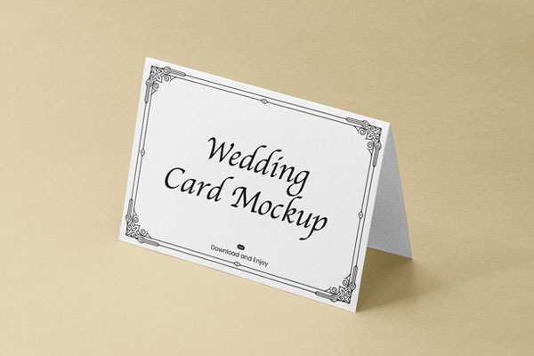 Perspective Vision of Folded Wedding Card Mockup FREE PSD
