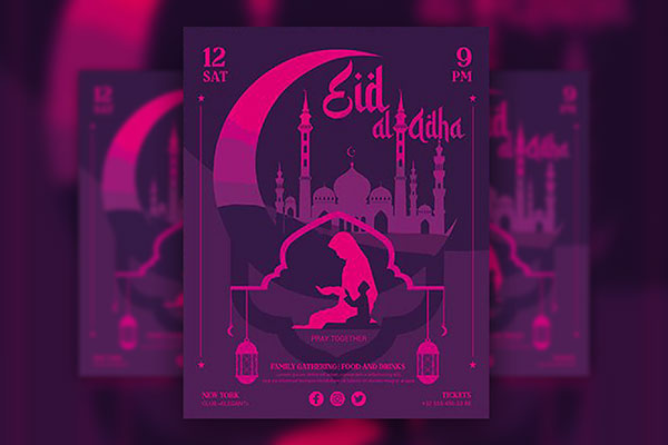 Purple Eid Al Adha Flyer Template FREE PSD