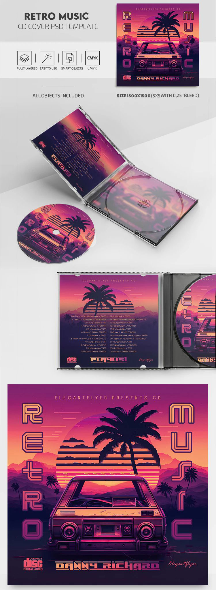 Purple Retro Music Album / CD Cover Template Free Download | Resource Boy