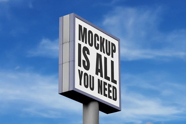 Standing Square Billboard Mockup in Perspective Vision FREE PSD