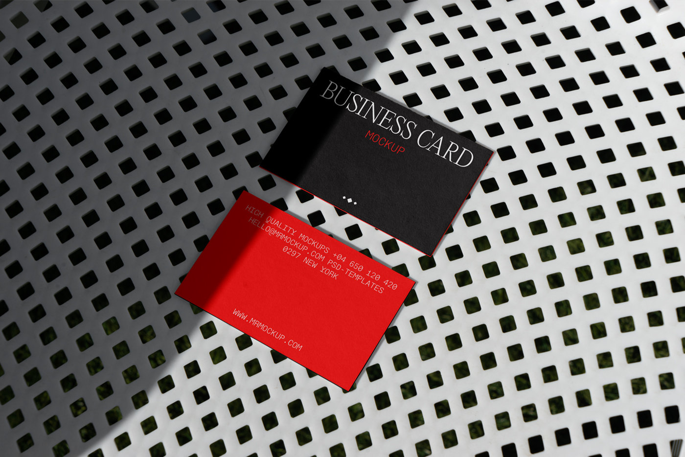 Top Sight of 2 Business Cards Mockup on Chair Free Download | Resource Boy