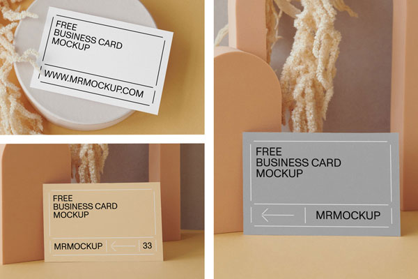 3 Different Shots of Business Cards Mockup with Paper Figures FREE PSD