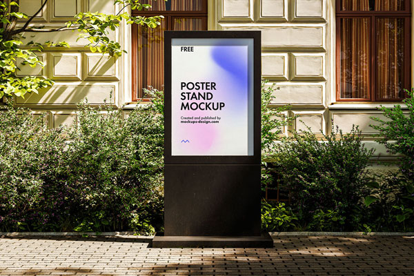 4 Black Poster Stand Mockups in Varied Shots FREE PSD