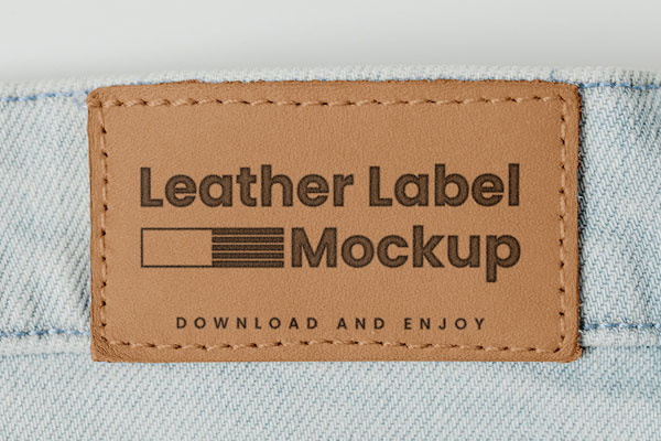 Cloe-up Show of Leather Label Mockup FREE PSD