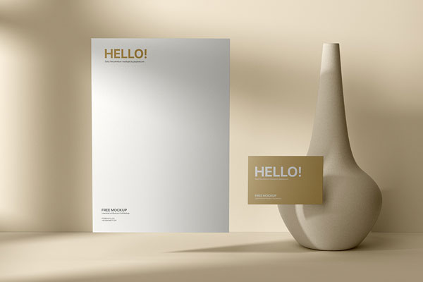 Facing View of Business Card Mockup with Letterhead FREE PSD