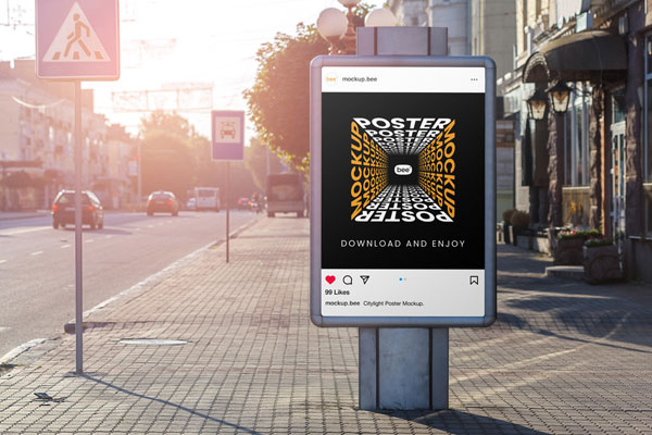 Front Shot of Citylight Poster Mockup FREE PSD