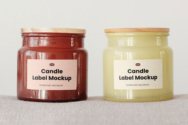 Front Showcase of Double Candle Jar Mockup with Label FREE PSD
