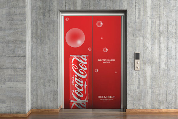 Front Showcase of Elevator Door Branding Mockup FREE PSD