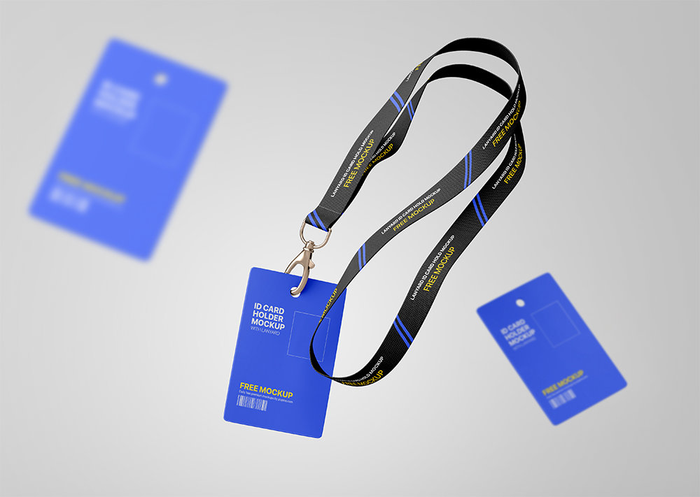 Front Sight Of Floating Employee Id Card Holders Mockup Free Download 