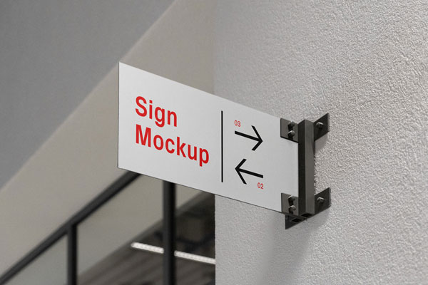 Metal Sign Mockup on Wall in Perspective Sight FREE PSD