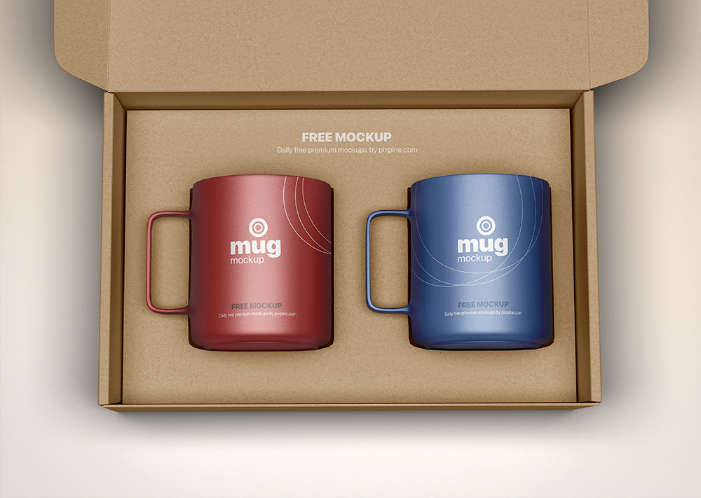 Mug with Box Packaging Mockup in Top Sight Free Download | Resource Boy