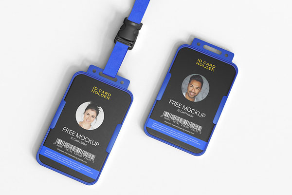 Perspective Shot of ID Card Holder Mockup with Lanyard FREE PSD