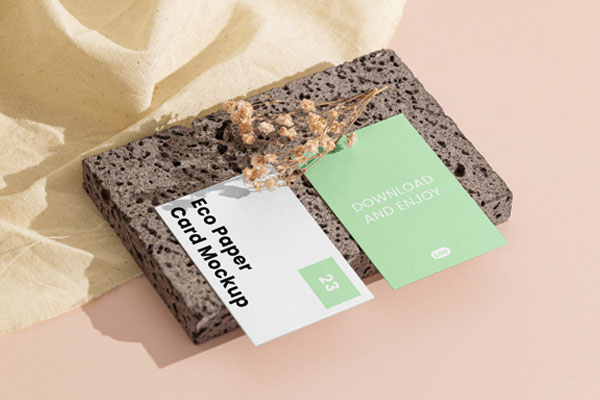 Perspective Showcase of Double Business Card Mockup on Brick FREE PSD