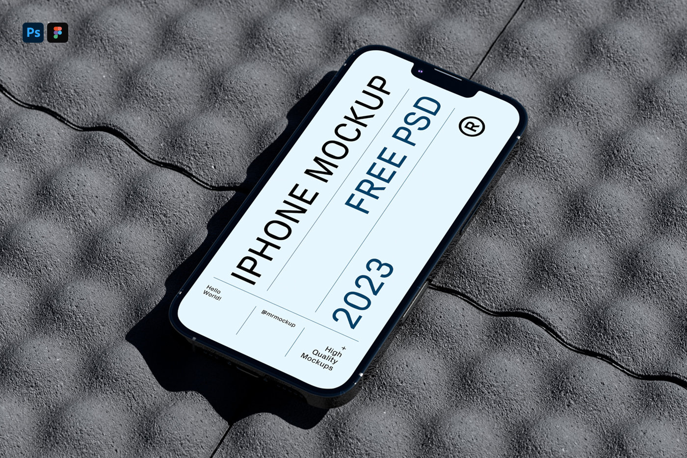 Perspective View of Iphone Mockup on Tile FREE PSD