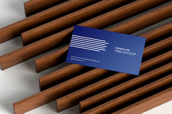 Perspective Vision of Business Card Mockup on Wooden Panels FREE PSD