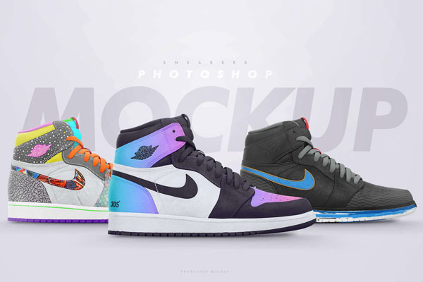 Side Shot of 3 Nike Jordan Mockup Free Download | Resource Boy