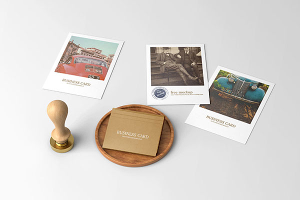 Top Shot of Business Card Mockup with Postcards FREE PSD