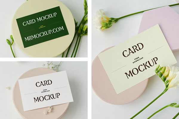 3 Different Cards Mockups with Flowers FREE PSD