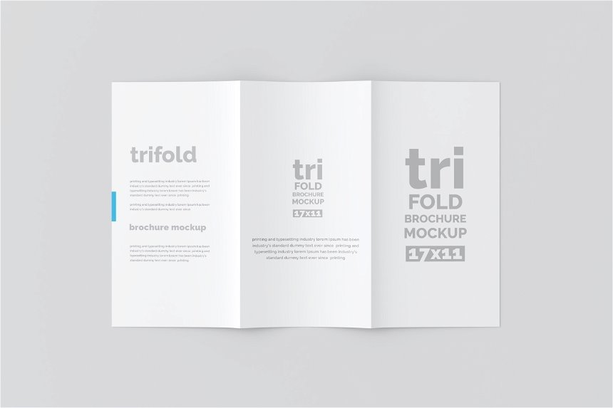 3 Shots of 17×11 Trifold Brochure Mockup FREE PSD