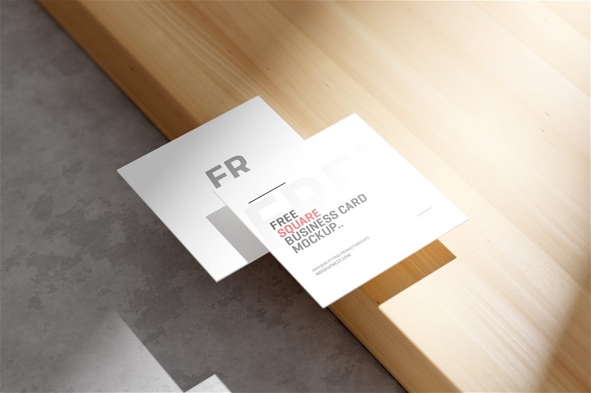 4 Different Views of Square Business Card Mockup FREE PSD