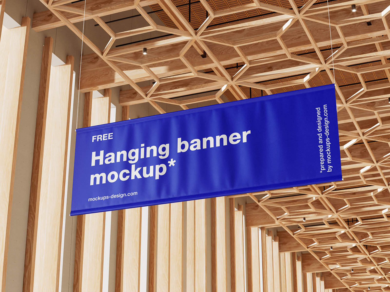 4 Distinct Mockups of Hanging Banner in Expo Hall FREE PSD