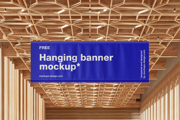 4 Distinct Mockups of Hanging Banner in Expo Hall FREE PSD