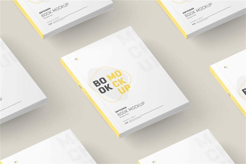 4 Shots of Clean Softcover Book Mockup FREE PSD