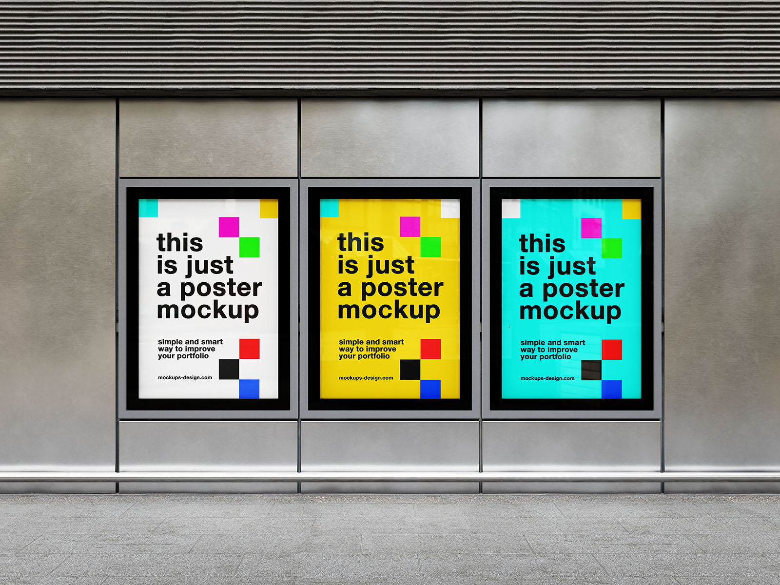 4 Showcases of Citylight Poster Frames Mockup FREE PSD