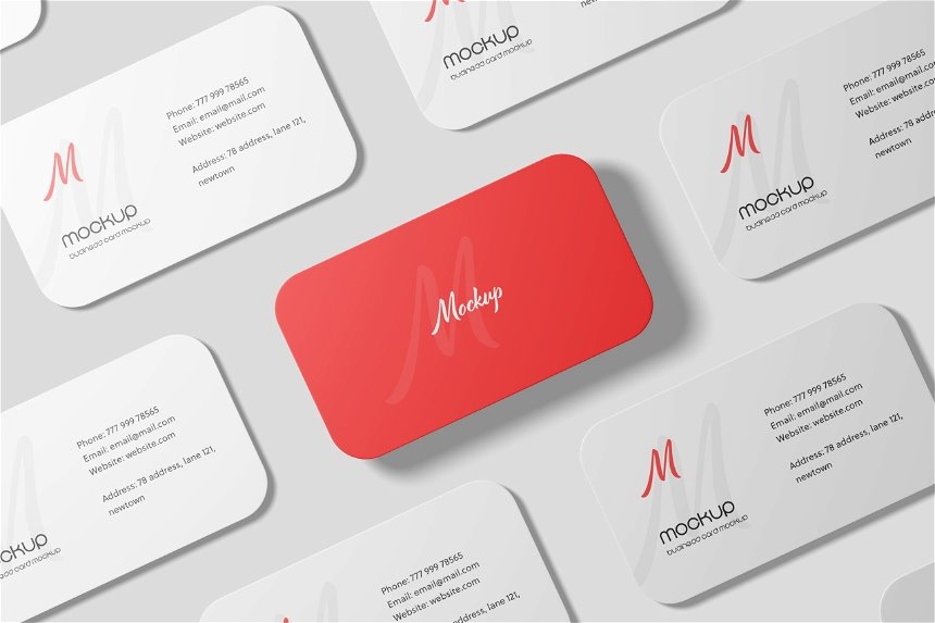 4 Showcases of Round Corner Business Card Mockup FREE PSD