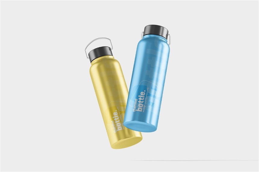 4 Showcases of Thermal Bottle Mockup FREE PSD
