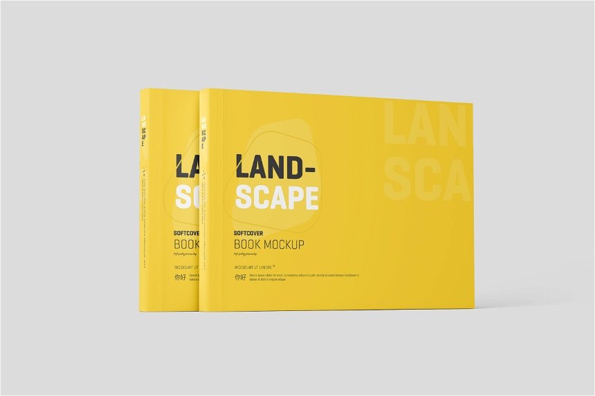 4 Sights of Softcover Landscape Book Cover Mockup FREE PSD