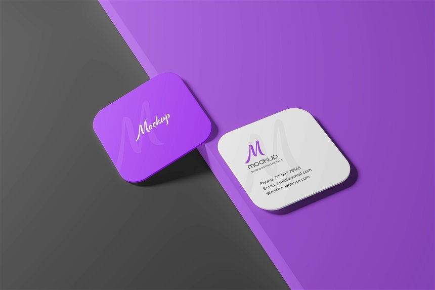 4 Sights of Square Rounded Corner Business Card Mockup FREE PSD