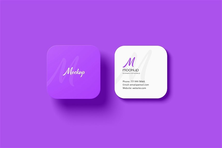 4 Sights of Square Rounded Corner Business Card Mockup FREE PSD