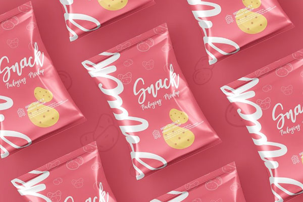4 Views of Chips Snacks Foil Pack Packaging Mockup FREE PSD