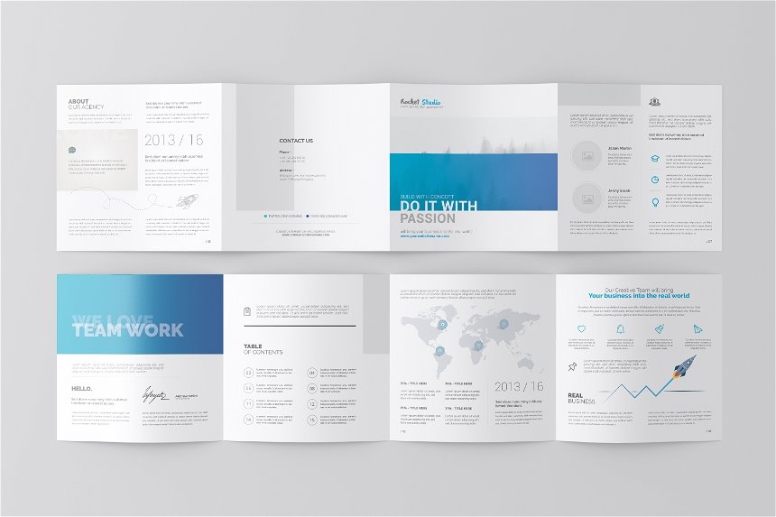 4 Views of Square 4 Fold Brochure Mockup FREE PSD