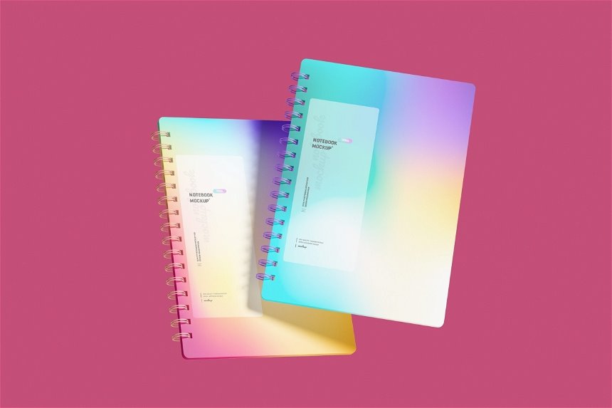 5 Sights of Spiral Notebook Mockup with Shadow Overlay FREE PSD