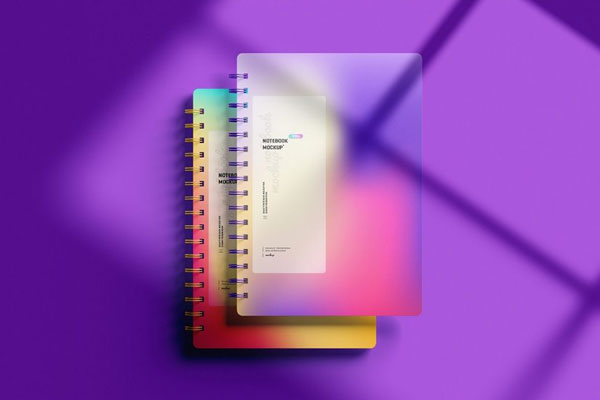 5 Sights of Spiral Notebook Mockup with Shadow Overlay FREE PSD