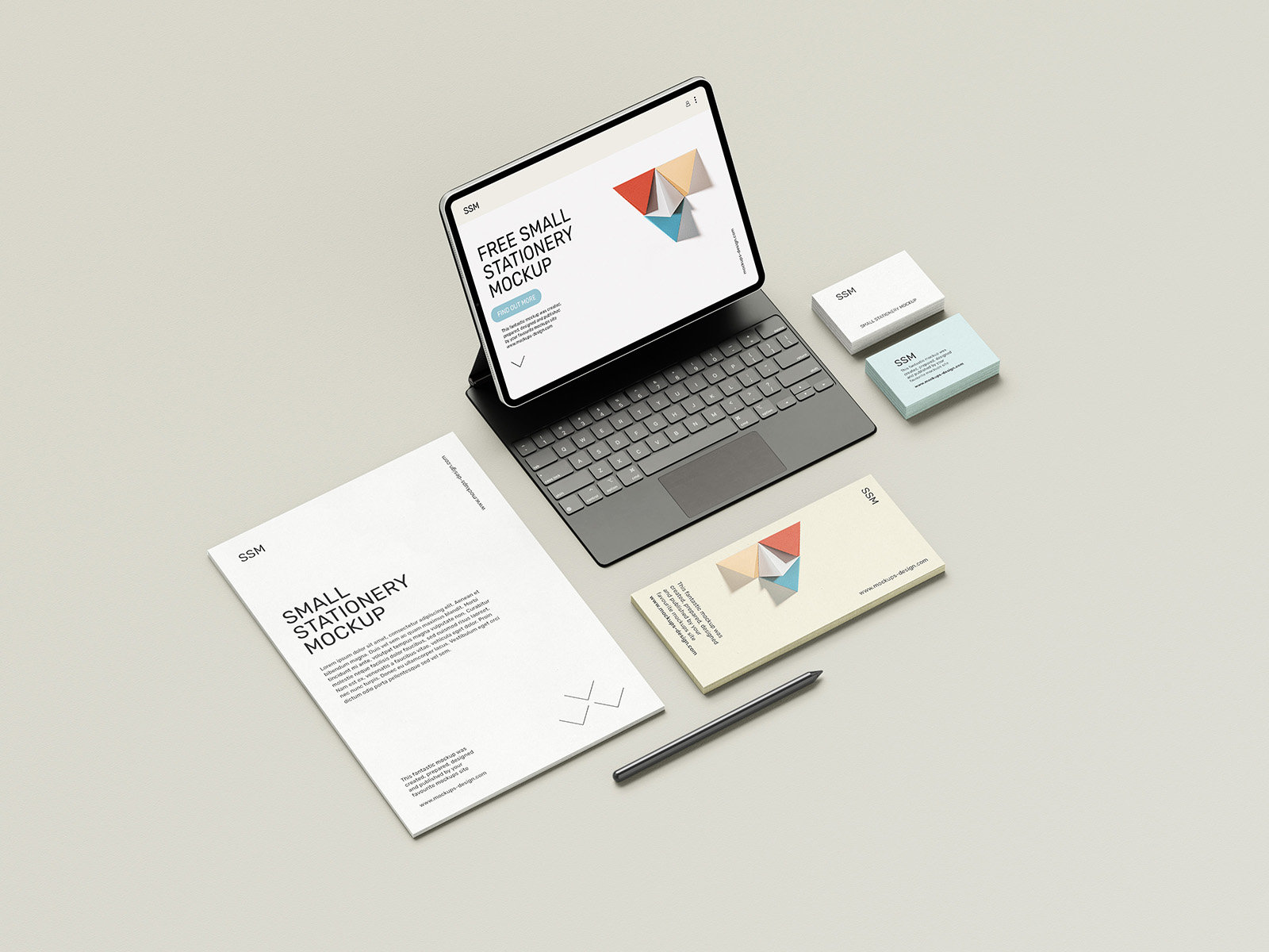 5 Sights of Stationery Mockup with Tablet FREE PSD
