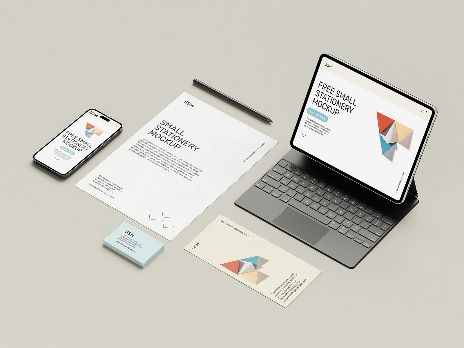 5 Sights of Stationery Mockup with Tablet FREE PSD