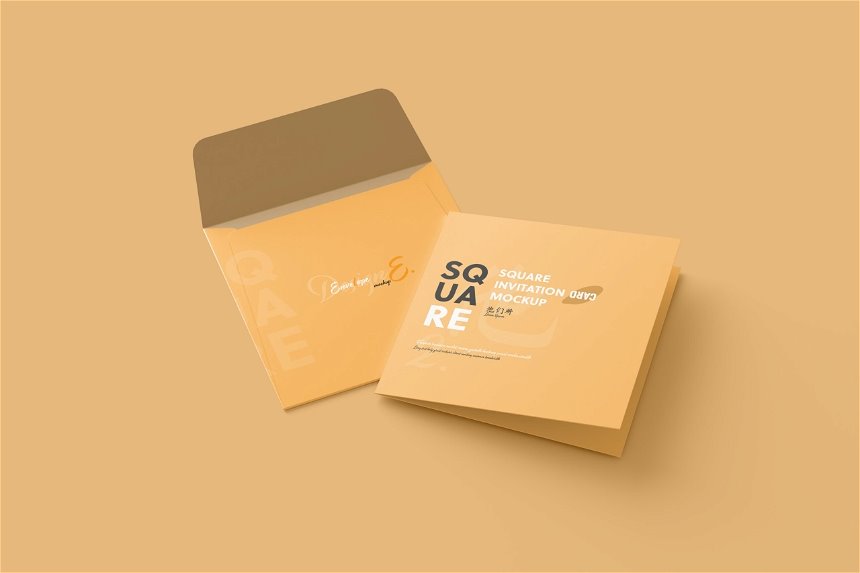 5 Visions of Square Folded Invitation Card Mockup FREE PSD