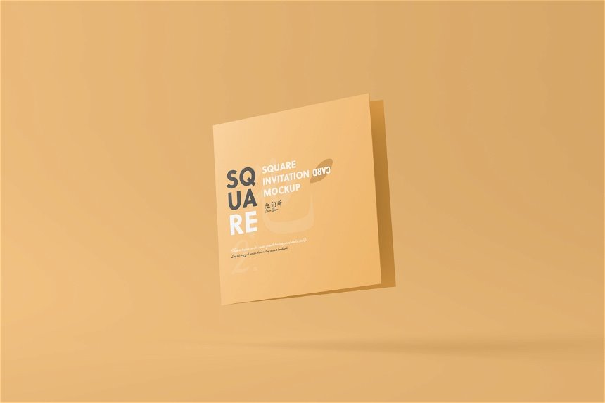 5 Visions of Square Folded Invitation Card Mockup FREE PSD