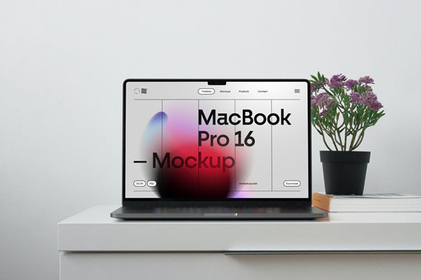 Facing Show of Macbook Pro Mockup on Cabinet FREE PSD